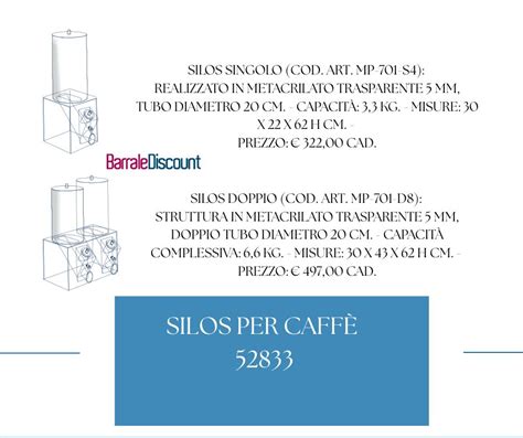 Silos caffeChi non si informa adeguatamente in anticipo corre il rischio di ricevere silos caffe che non hanno la funzione desiderata o sono realizzati con materiali di qualità inferiore. Se volete un prodotto che soddisfi al meglio le vostre aspettative, dovreste provare un silos caffe.
  <p>Per i prodotti si possono trovare test online e confronti tra i prodotti.  I confronti tra i prodotti possono aiutare a confrontare le diverse funzioni o proprietà dei diversi prodotti. Di seguito, spieghiamo perché la ricerca è importante e di cosa si dovrebbe essere consapevoli quando si acquista un articolo.
</p>

<h2>Acquisto di Silos caffe - criteri importanti</h2>

<p>Una lista di controllo può aiutarti a evitare di dover cercare informazioni sui prodotti su decine di siti web. Di seguito è riportato un esempio di una lista di controllo che può aiutarvi a trovare il prodotto giusto. Importanti criteri di acquisto includono, ad esempio:
</p><ul>
<li>Opinioni dei clienti</li>
<li>Confronti dei prezzi</li>
<li>Dettagli del prodotto</li>
<li>Termini e condizioni di consegna</li>
<li>Domande dei clienti e risposte dei marchi</li>
</ul>
<h2>Qual è l